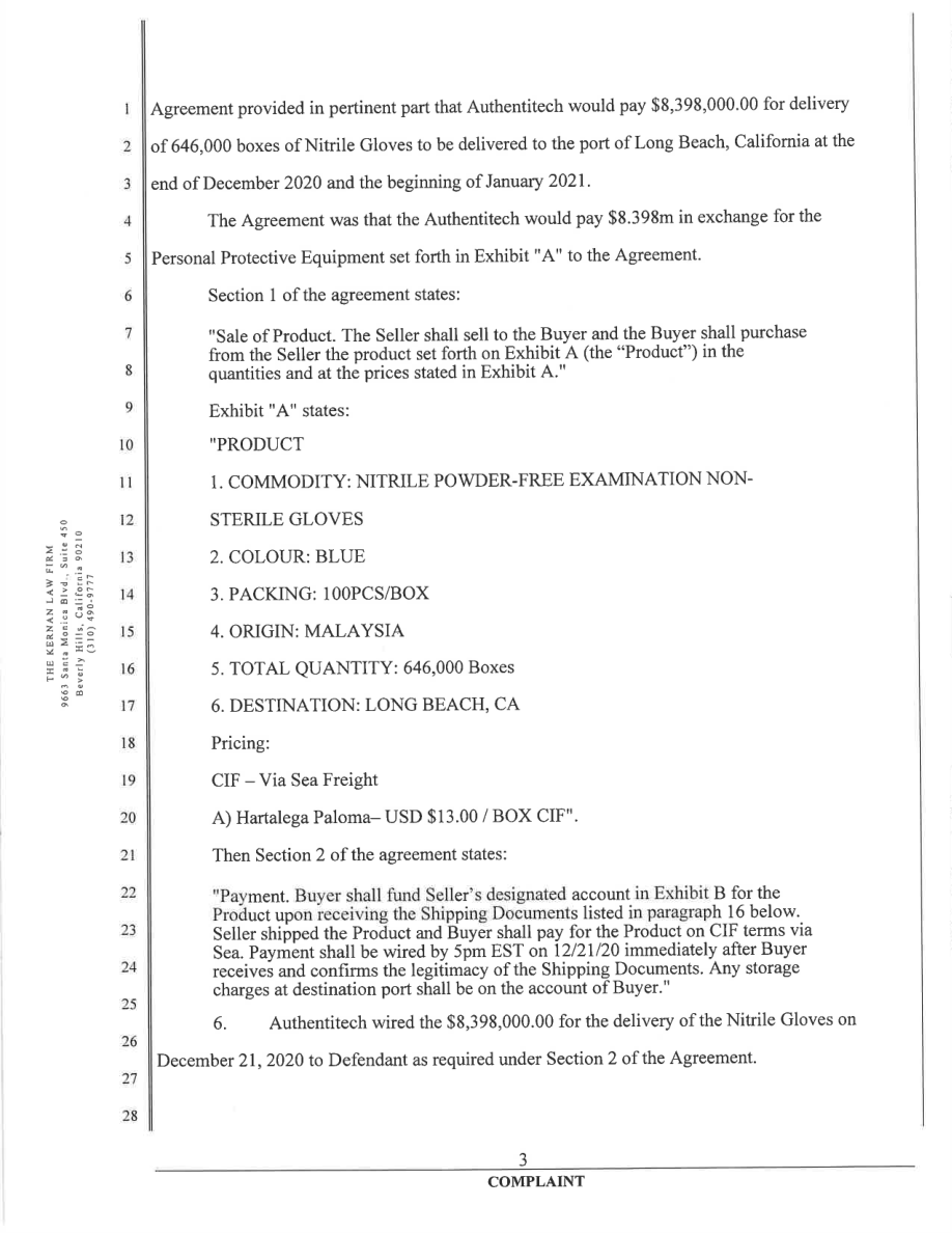 Court-filed Authentitech complaint recording the 21 December 2020 agreement