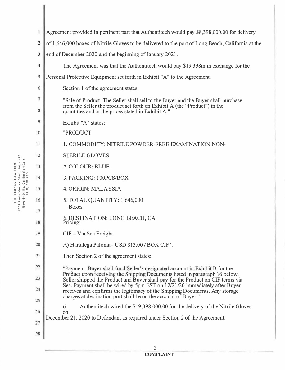 Forged complaint sent by George showing 1,646,000 boxes and USD 19,398,000